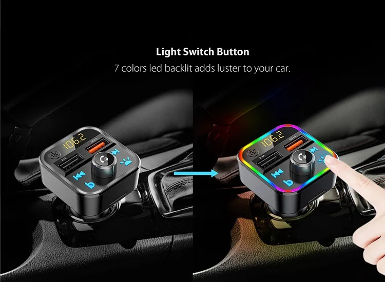  7+1 Colorful Lights Hands-Free Car Kit Wireless Radio Adapter Blue tooth Audio