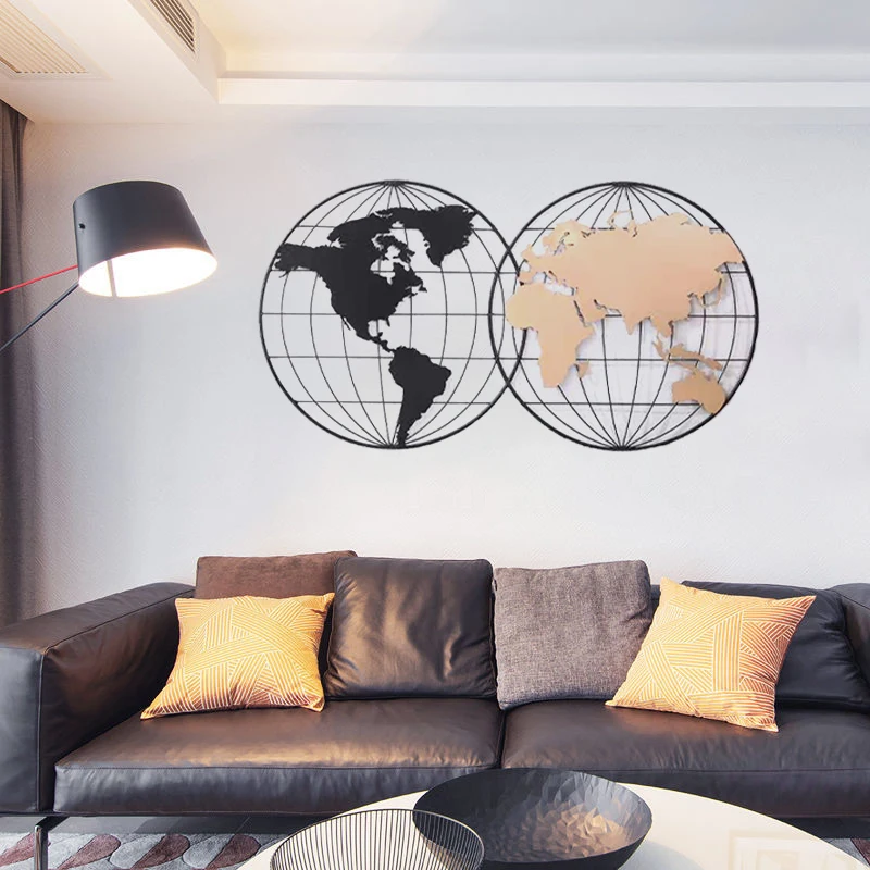 Modern Simple Round World Map Wrought Iron Wall Decoration High-Quality Appearance Metal Art Wall Decor Earth Wall hanging