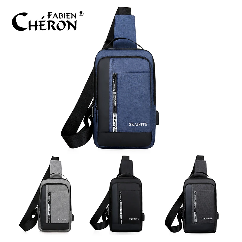 Luxury Designer Nylon Custom Logo Printed Men Sling Crossbody One Shoulder Cross Body Chest Messenger Bags With Charging Port