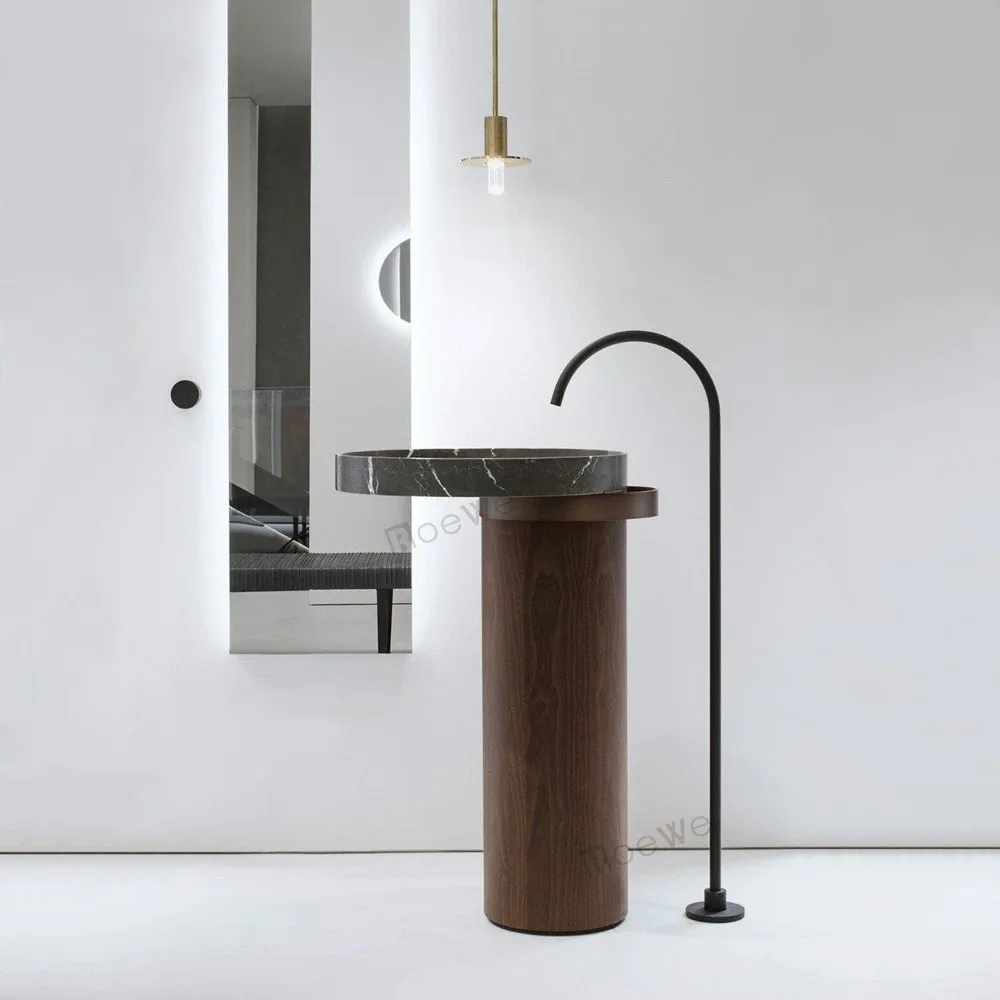 resin stone material sinks villa washroom sink lavabo pedestal black marble vein shampoo sink basin for bathroom