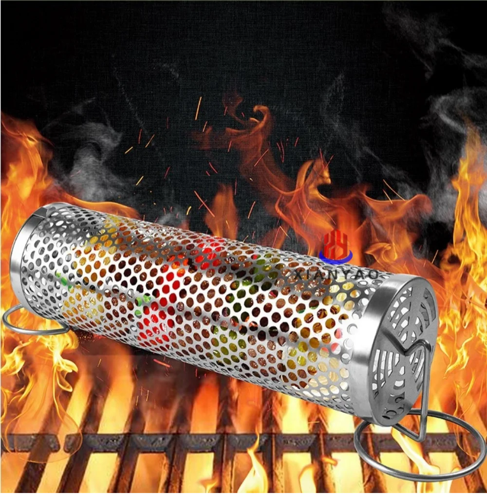 Portable Round Tube Cylinder Stainless Steel Grill Mesh Useful Rolling Grilling Basket for BBQ