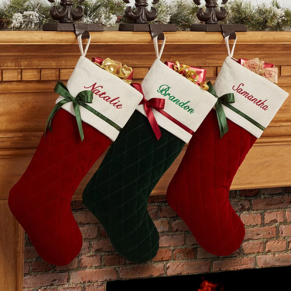 Wholesale Custom Kids Candy Storage Embroidery Santa Velvet Luxury Christmas Stocking