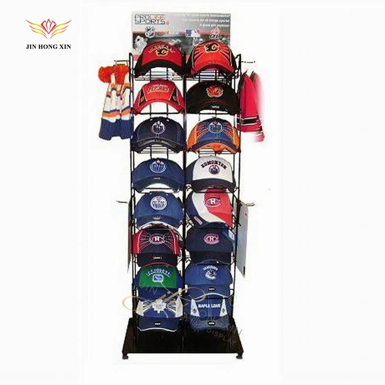 Custom retail free rack wig hard promote in flat cowboy baseball metal stand hat display shelf
