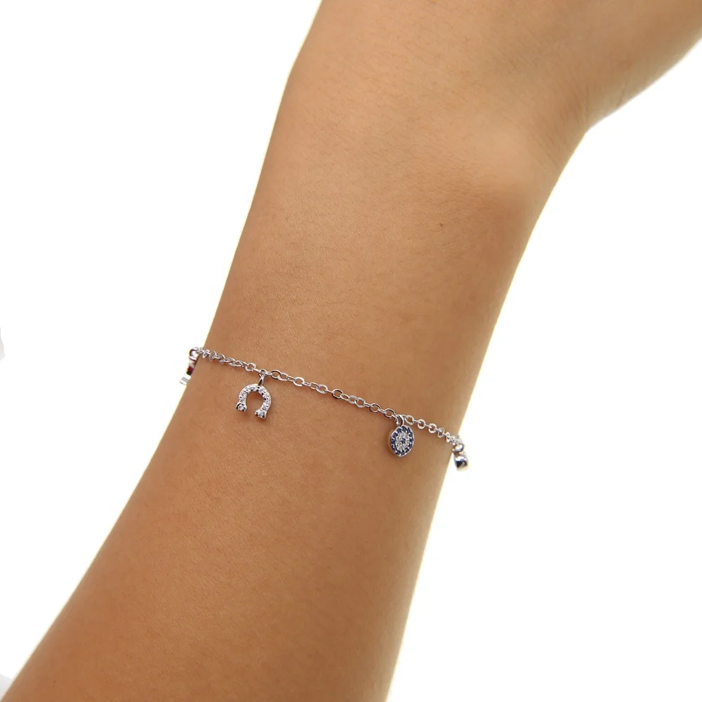 Promotion classic design christmas gift gold silver Plated multi charm tiny cute cz delicate charms eye bracelet