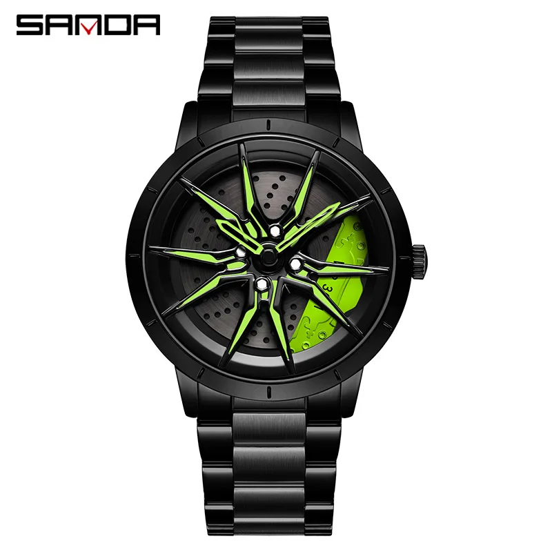 Higher Quality Factory Direct Hot Sale Men Sport Car Wheel Wristwatch Cool Quartz Rotate Man Watch 1089