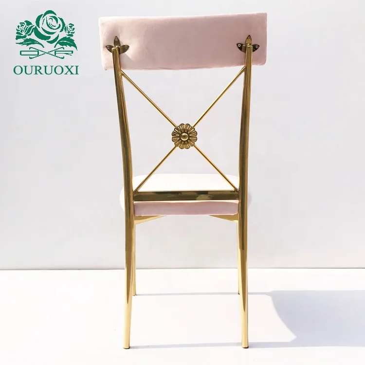 Hotel banquet hall cross back gold stainless steel wedding event chairs