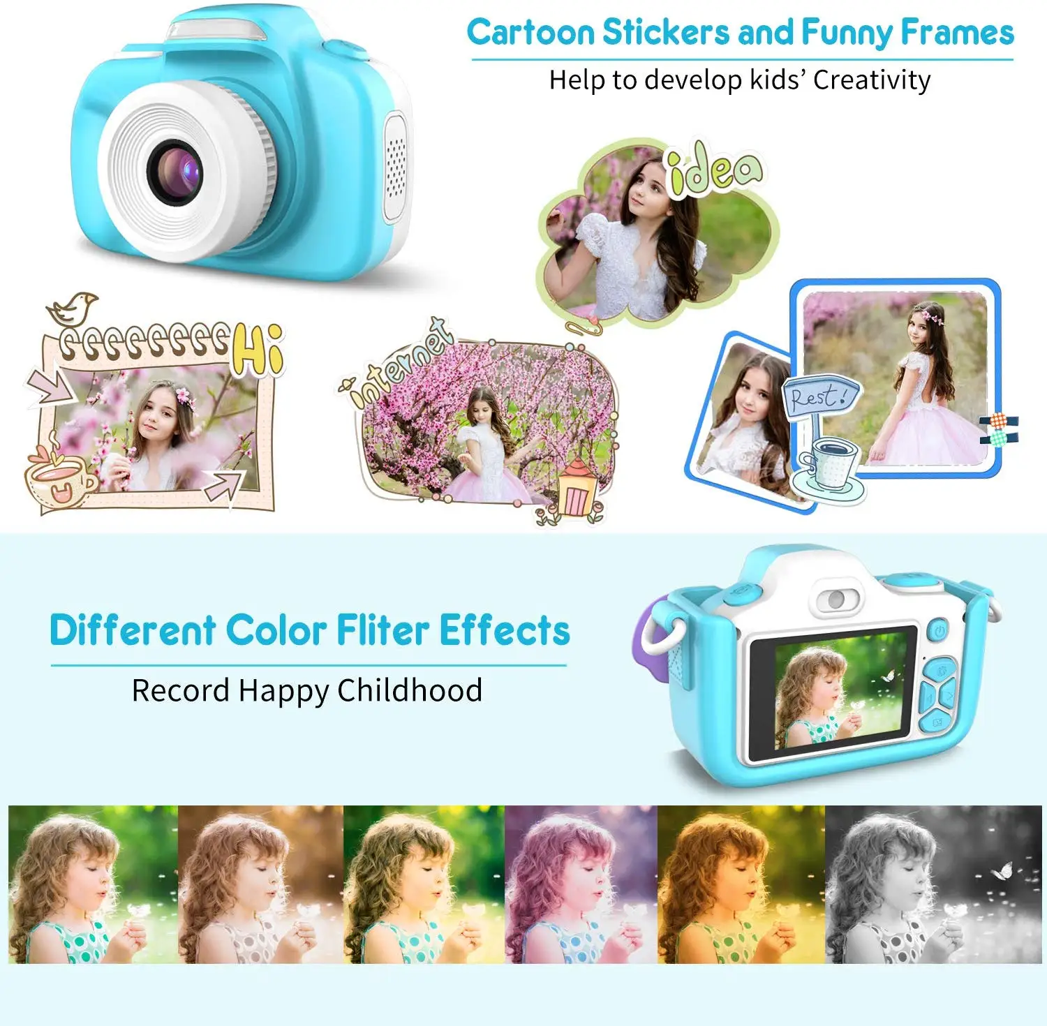 Factory Wholesale Children HD 1080 Toy Cartoon Mini Video Camera Kids Digital Video Camcorder