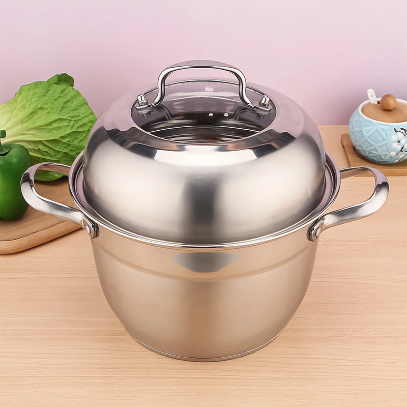 Stainless Steel Cooking Steamer Pot Bread Vegetable Steam Pot Set High Quality Stainless Steel Steamer Pot With Glass Lid