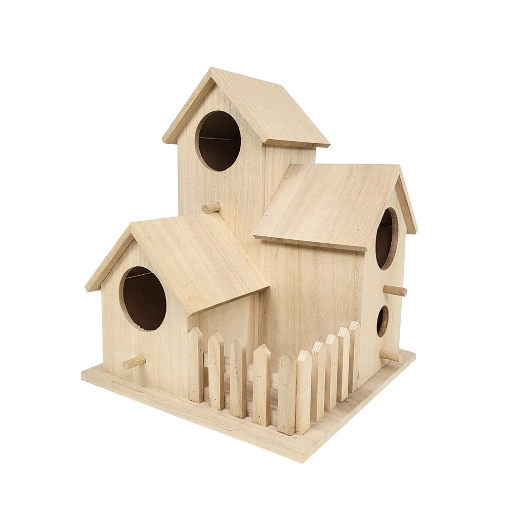 Custom Manufacture Wholesale Box Mounted Outdoor Three Cages Wood Bird Nest Wooden Bird Cages House