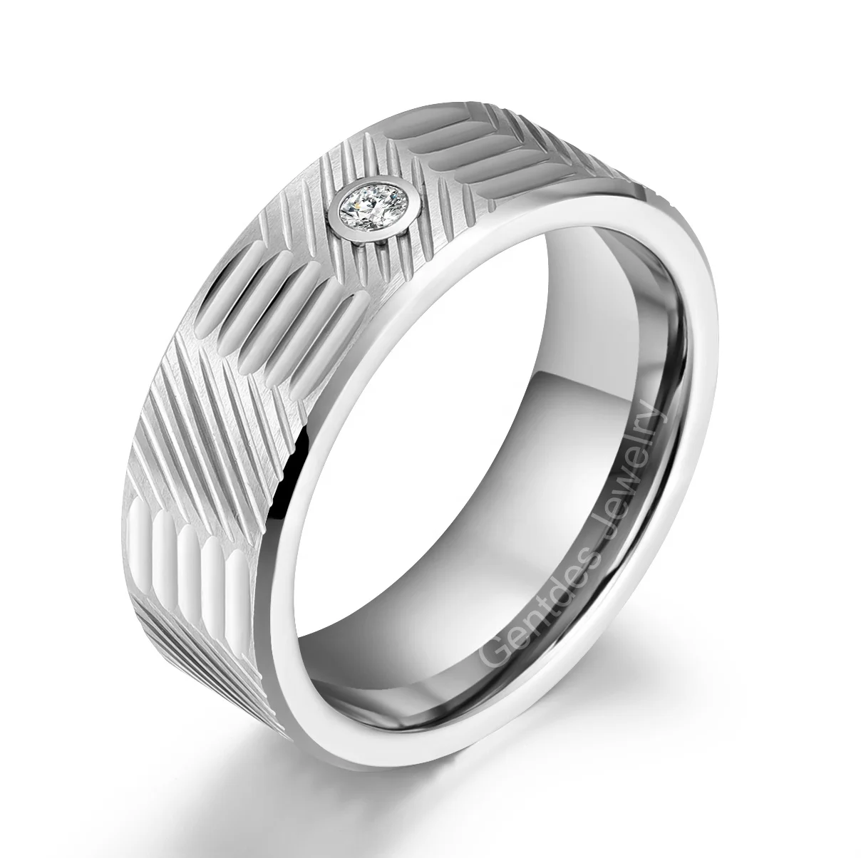 Gentdes Jewelry Minimalist Personalized Custom White Cz Cubic Zircon Eternity Wedding Band Engrave Tungsten Carbide Ring For Men