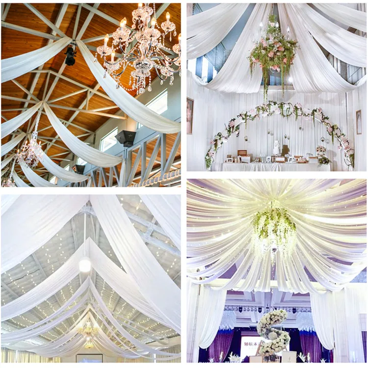 Hot Selling good-looking Elegant White drape For Wedding Decoration Sheer Chiffon Ceiling Drapes