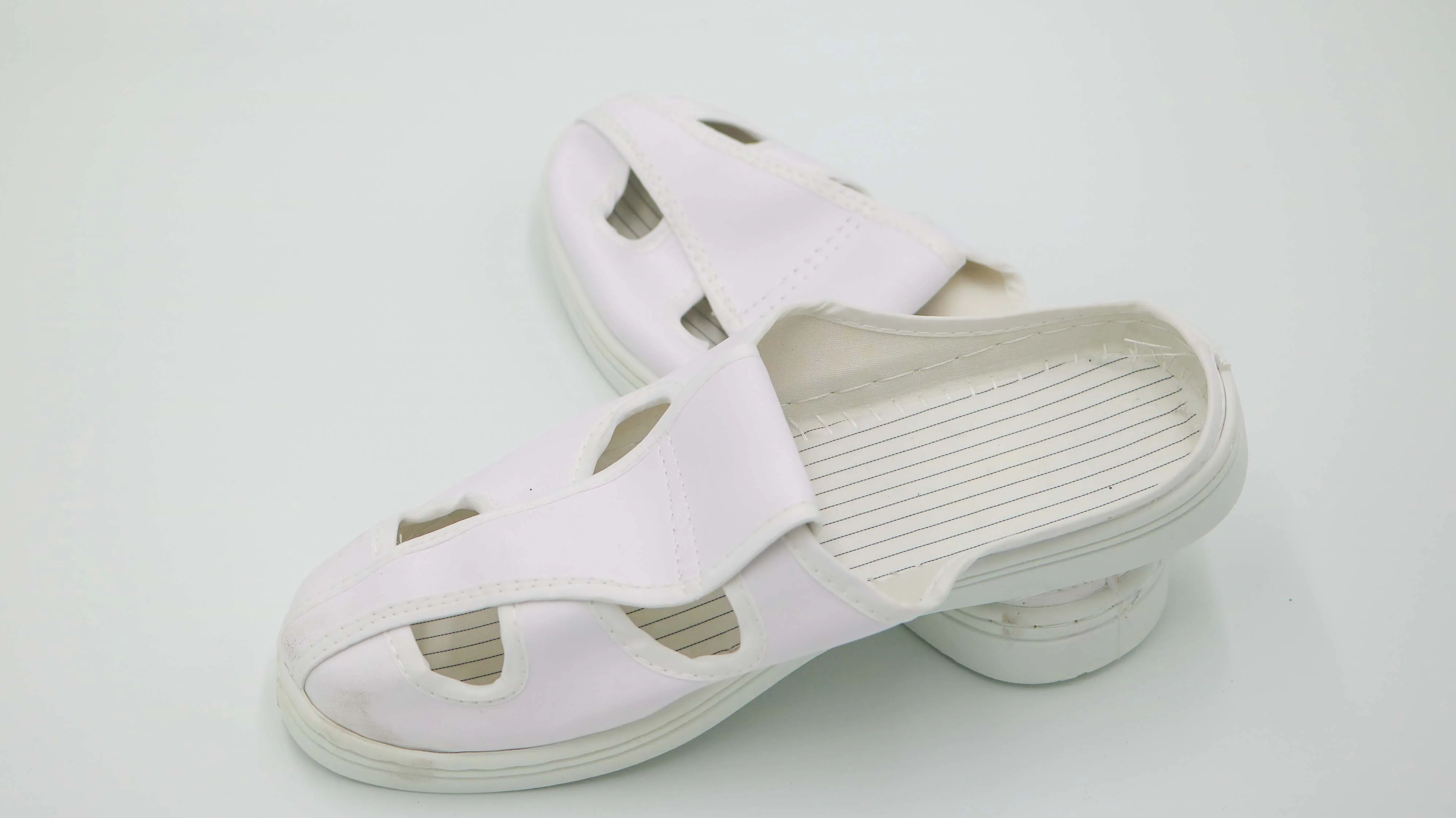 Breathable Anti-Static ESD Safety Shoes - White PVC Lab Cleanroom Shoes with 4 Holes for Laboratory Use