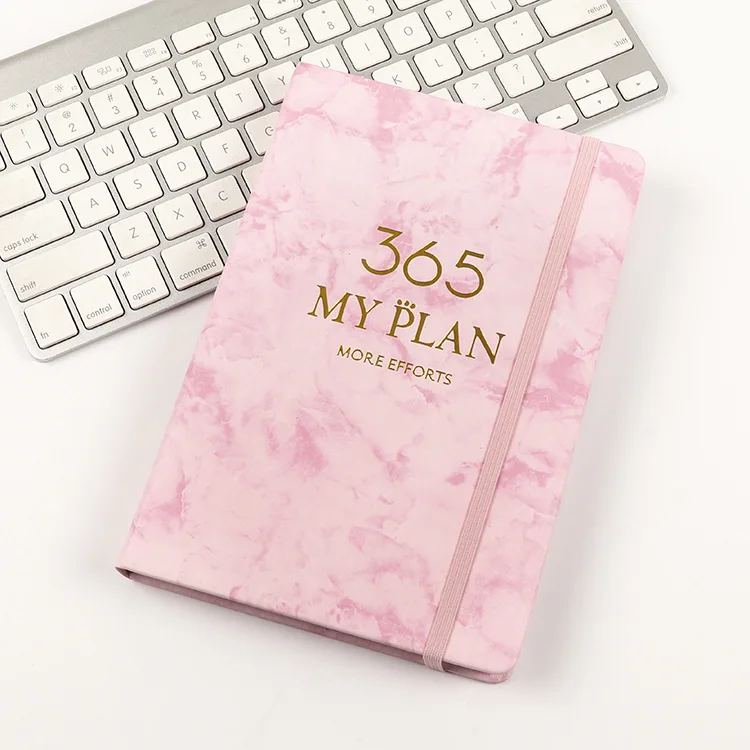 PU Leather Hardcover Notebooks Customizable LOGO English Spanish Weekly Monthly Planner Journal Agenda New 2023 365 Days A5 Pink
