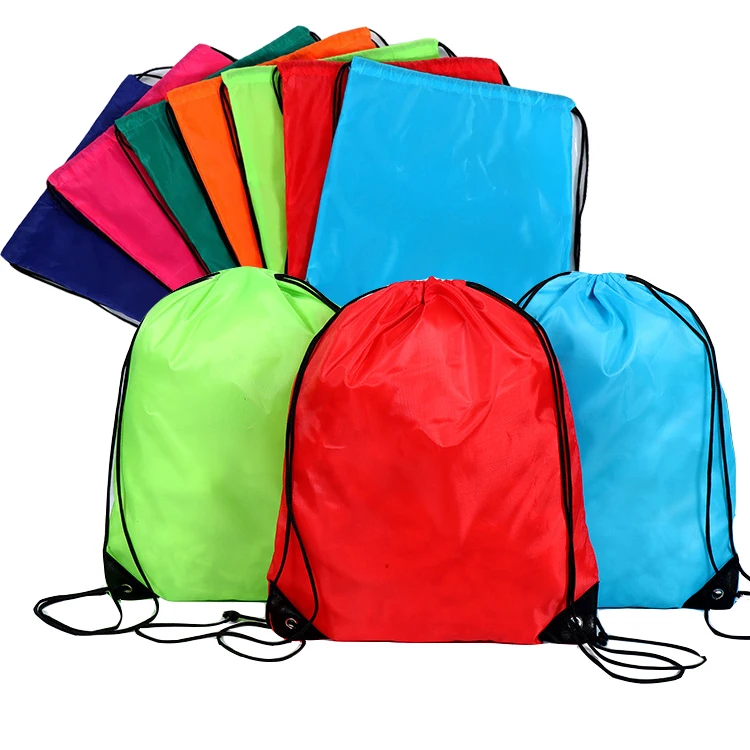 Promotional Stock Low MOQ Dust Proof 210D 420D Polyester Drawstring Bag Cheap Nylon drawstring backpack bag for gym