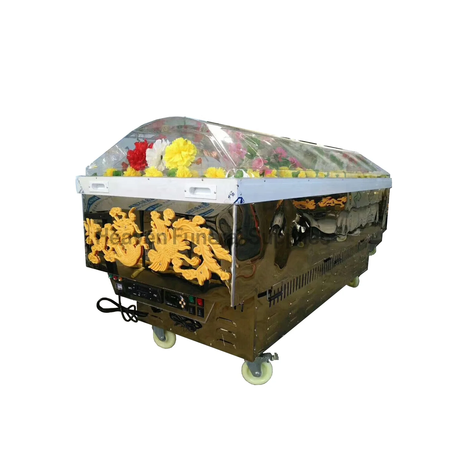 Hot selling funeral transparent cover mortuary freezer air conditioned coffin for body display