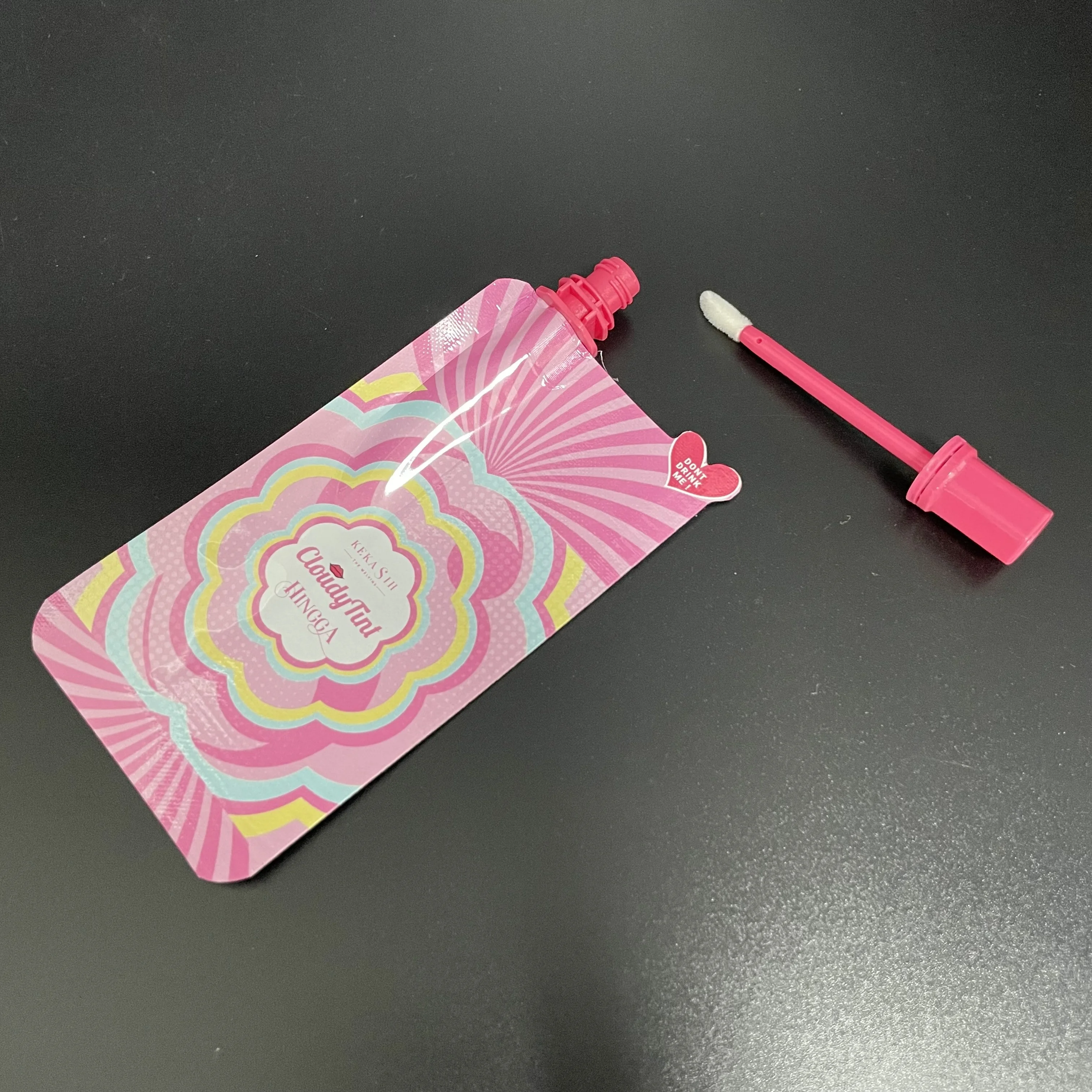 3ml colorful lip gloss sachet plastic lip tint pouch with spout applicator