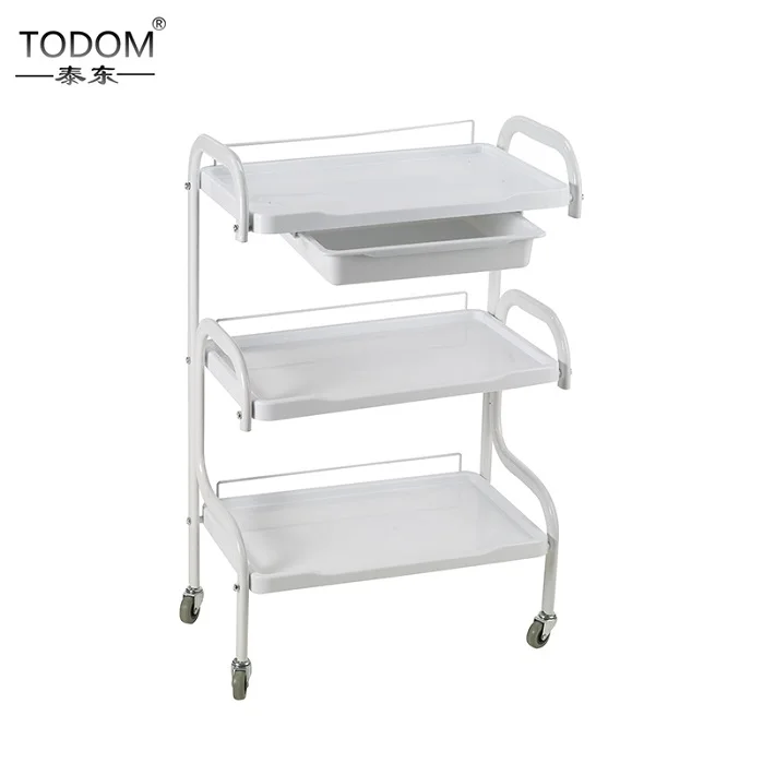 China manufacturer hairdressing plastic platform drawer off white trolley cart