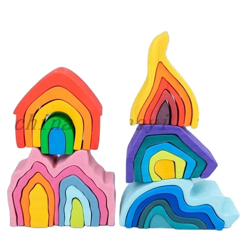 factory production Germanyof Nature Montessori Educational Toy wooden cube building wood blocks rainbow toy in china