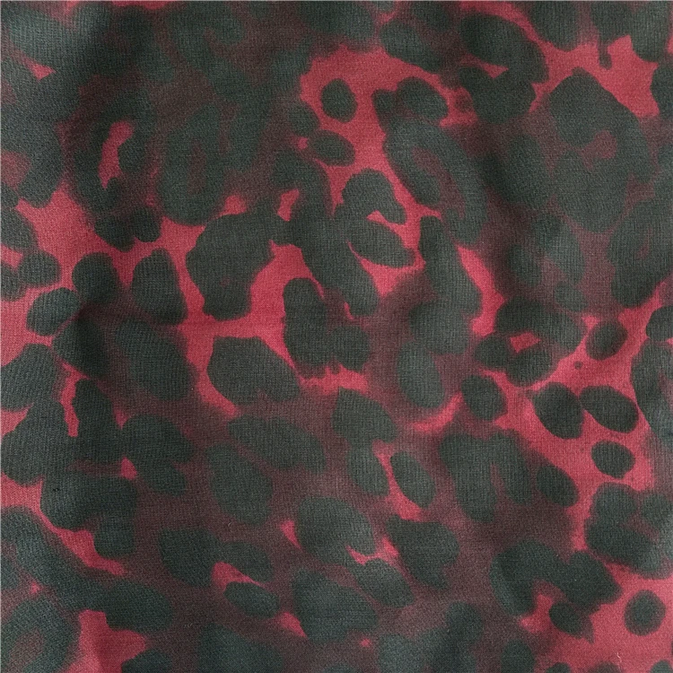6MM 8MM chiffon silk fabric hand screen printed spring autumal red leopard