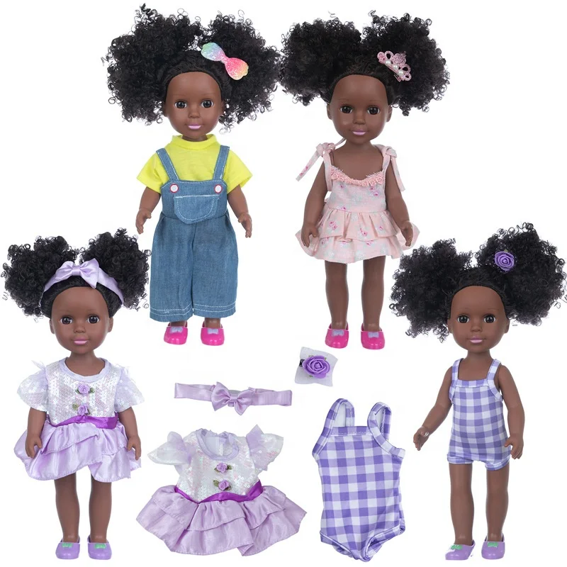 Factory Direct Black Baby Doll Families African 14 Inch Pretty Baby Girl Full Body Black Dolls With Afro Hair