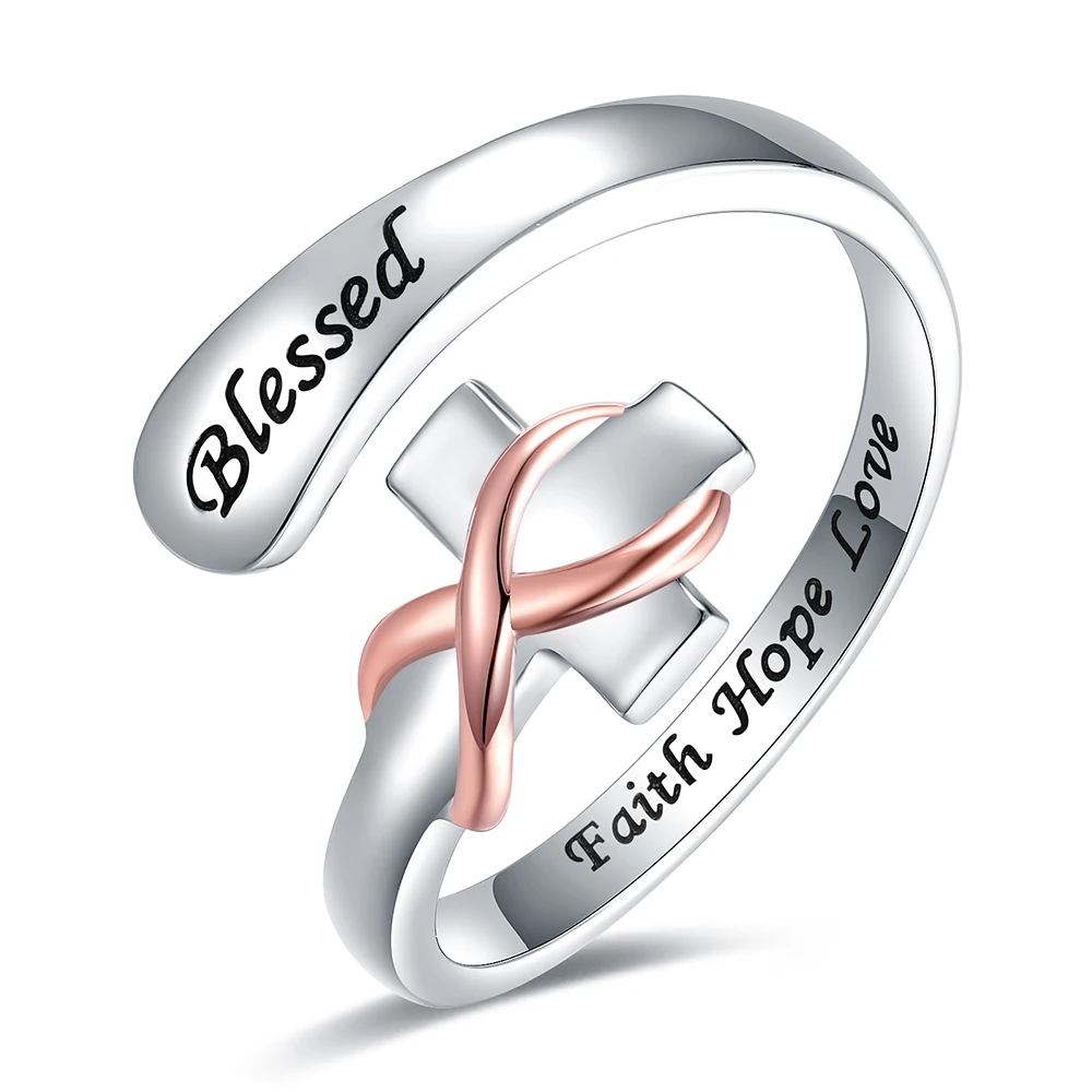 925 Sterling Silver Adjustable Christian Blessed Jesus Cross Infinity Ring Jewelry Faith Hope Love Gifts for Women