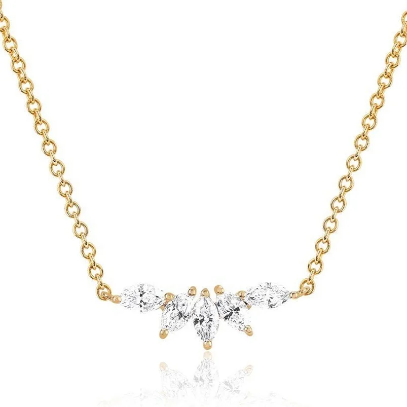 Gemnel 925 silver jewelry popular 14K gold pave diamond bar necklaces for women