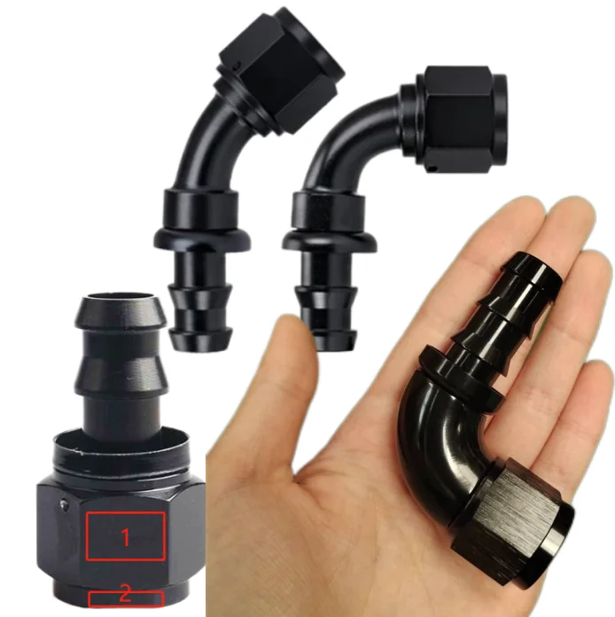 Custom logo black an barb fuel fittings aluminum 5/16 -6 -8 -10 -12an push lock hose end connections for rubber hose lines