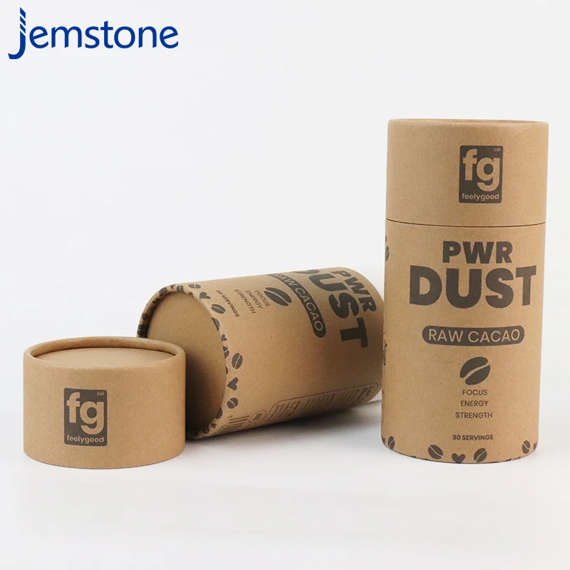 Custom Printing Tube Box Powder Food Can Biodegradable Packing Package for Cocoa Coffee Sugar Snack