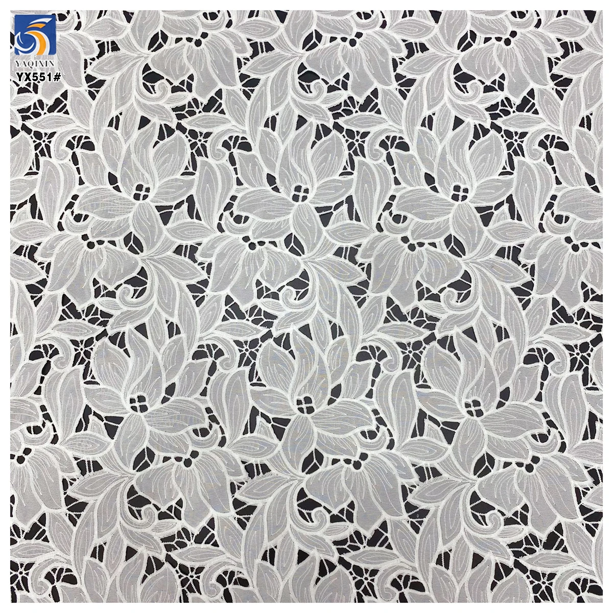 YX551 2025 Custom Dyed White Lotus Leaf Embroidered Fabric 100% Polyester Milk Silk Lace Embroidery Fabric