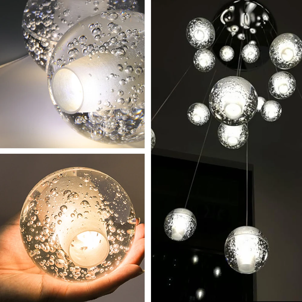 hotel villa modern simple design staircase light chandelier led bubble glass ball staircase light