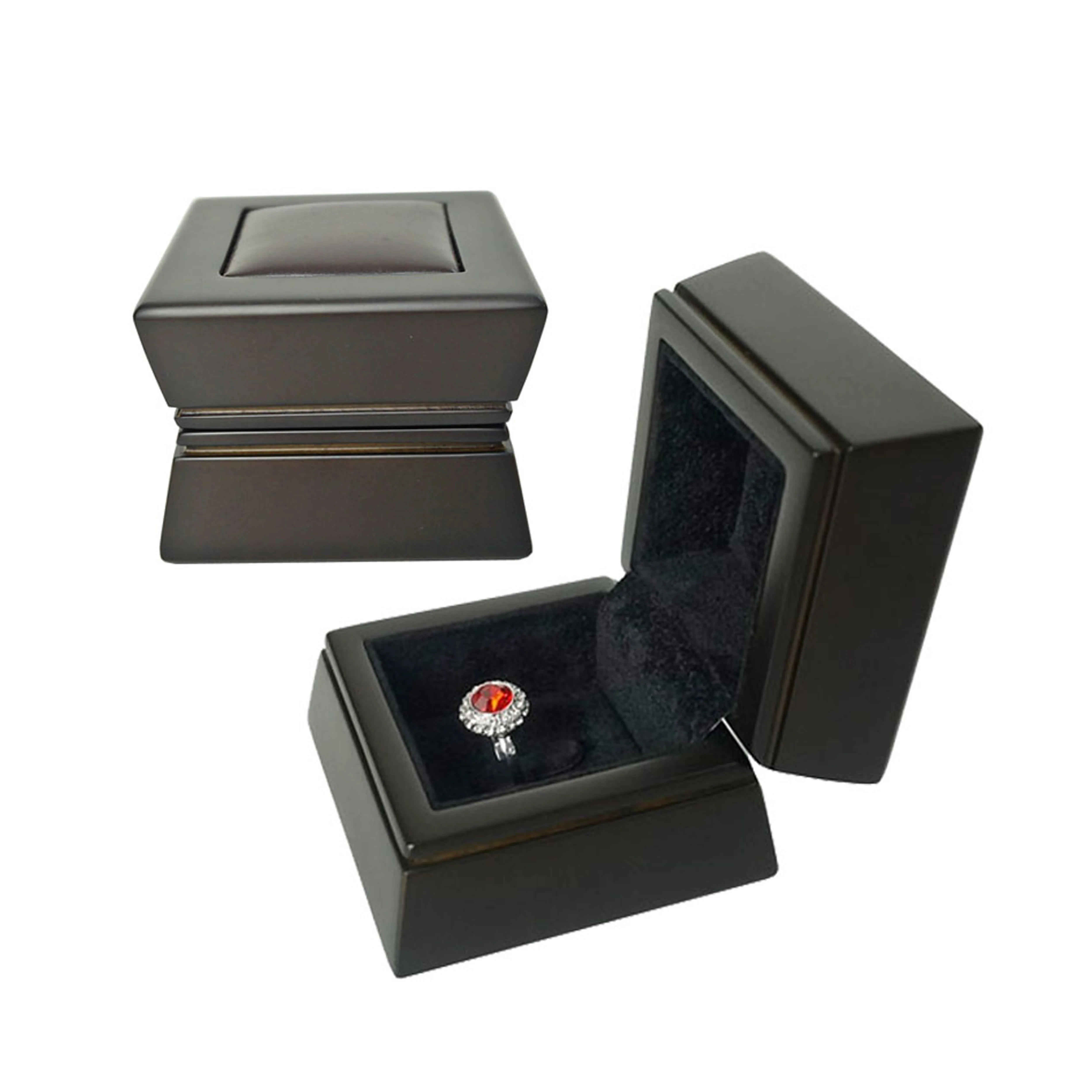 Factory wholesale wood ring box packaging MDF lacquer unique jewelry ring case wedding engagement ring jewelry gift packing box
