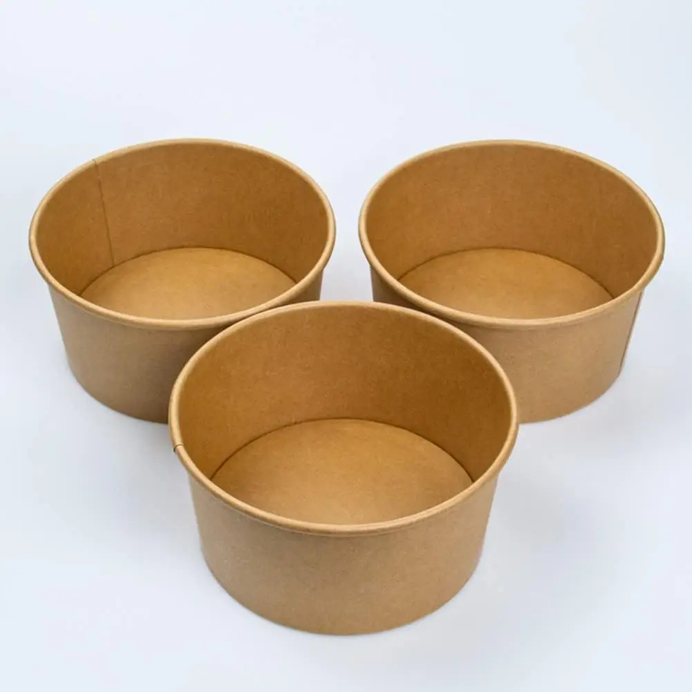 Disposable Fruit Salad Takeout Packaging Container with Lid 500ml 750ml 1000ml Disposable Degradable kraft Paper Salad Bowl