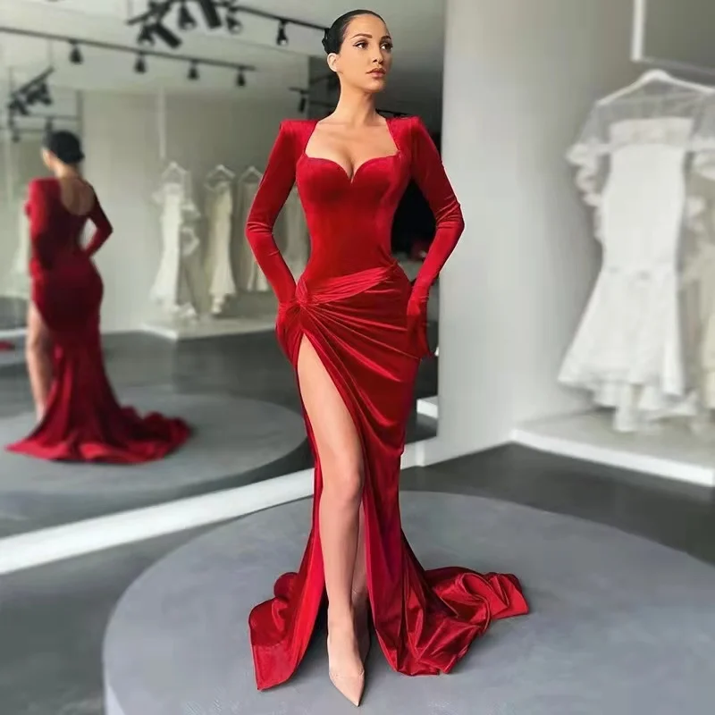 2021 Ladies Autumn New Fashion Elegant Slim Slit High Waist Super Long Evening Dress