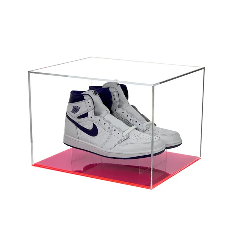 Оптовая продажа прозрачная акриловая коробка для обуви Nike с цветной основой