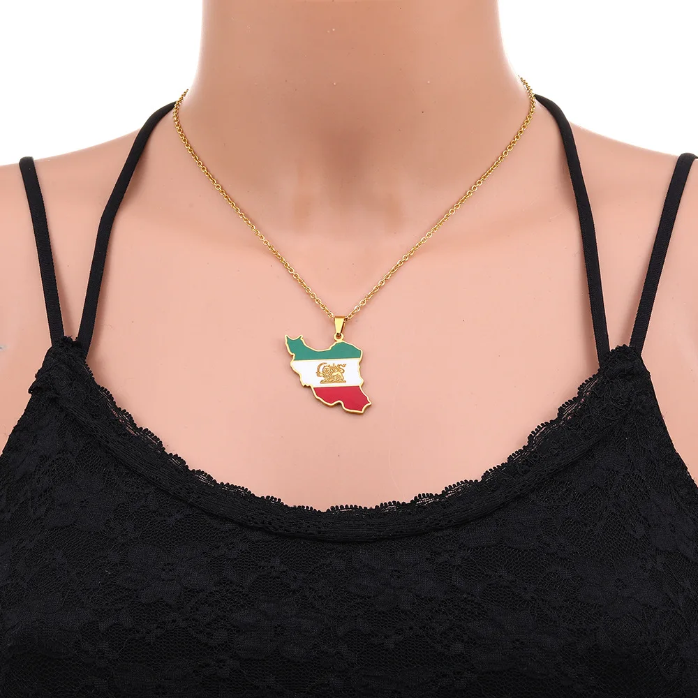 New Popular Women Gold Plated Custom Stainless Steel Iran Map Pendant Necklace