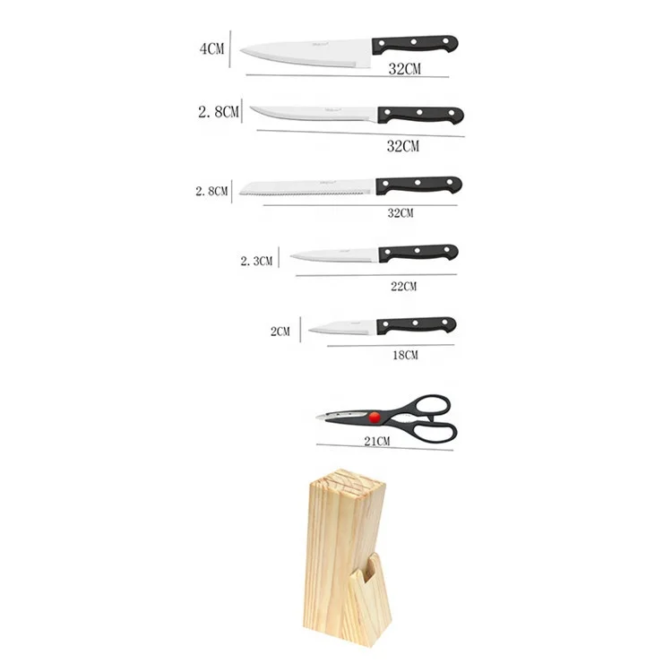 
Promotional 7pcs cooking knife set kitchen knives set with pine wood block 
