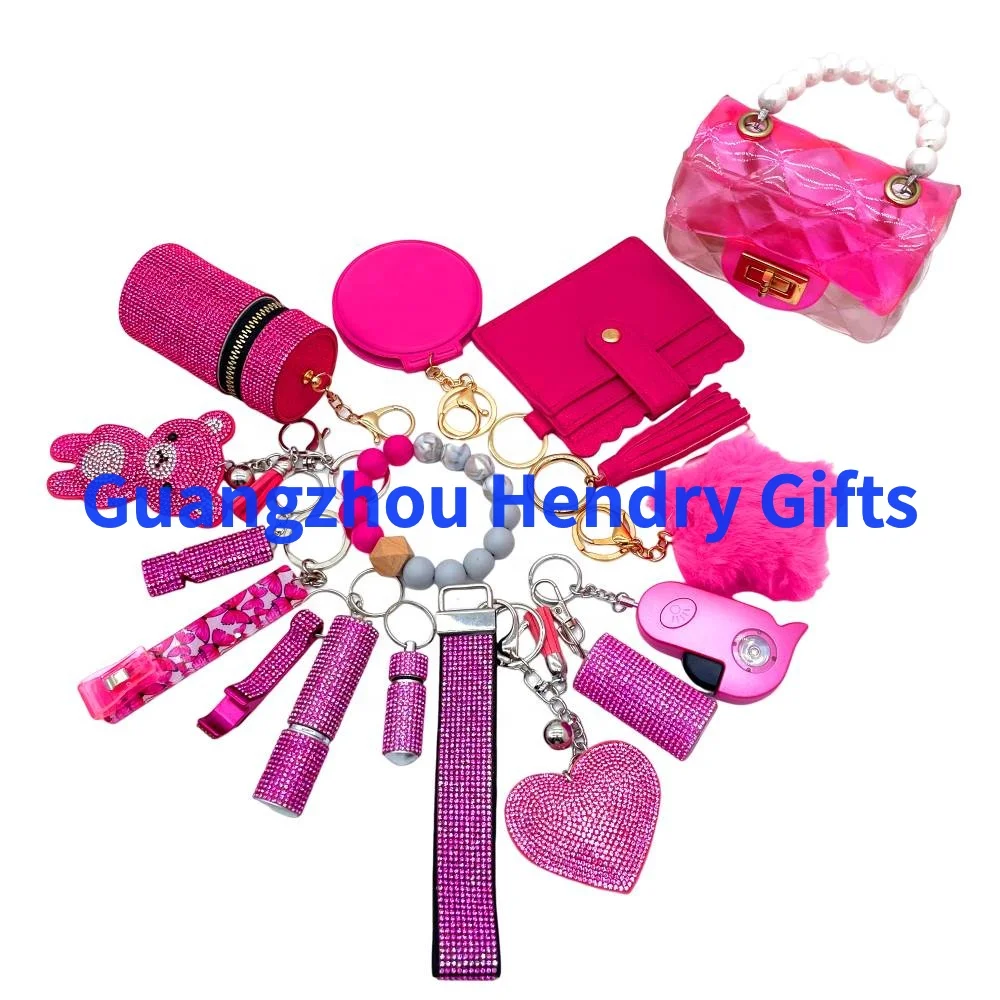 Wholesale Plastic Spray Shell Custom Women Safety Keychains Supplies Bulk Bling Self Defense Keychain Rhinestone Accessories