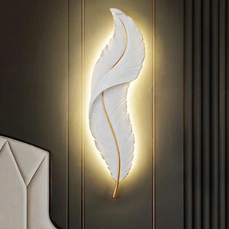 Scandinavian resin feather wall lamp smart living room TV background wall art decoration light luxury creative wall lamps
