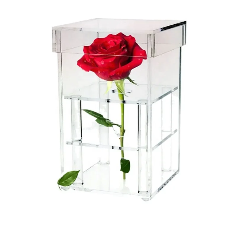 Hot Sale Customize 1 9 16 25 Holes Square Clear Acrylic Flower Storage Boxes Acrylic Rose Gift Boxes With Lid