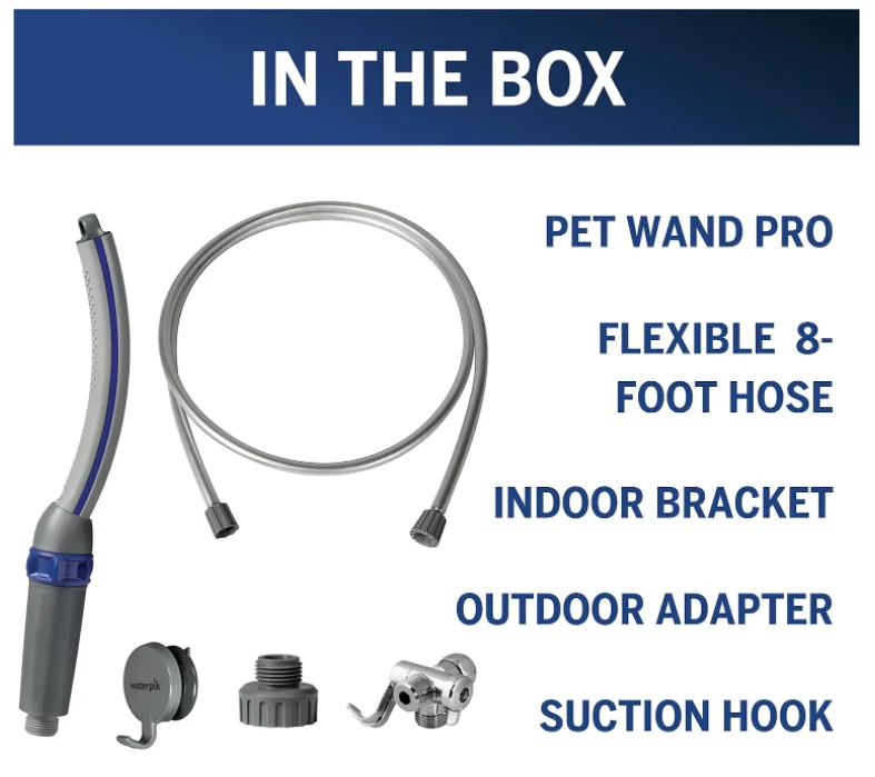 Dog Shower Attachment Fast Easy Dog Bathing Cleaning Indoor and Outdoor Sprayer Includes 8-Foot Flex Hose Blue/Grey PPR-252E