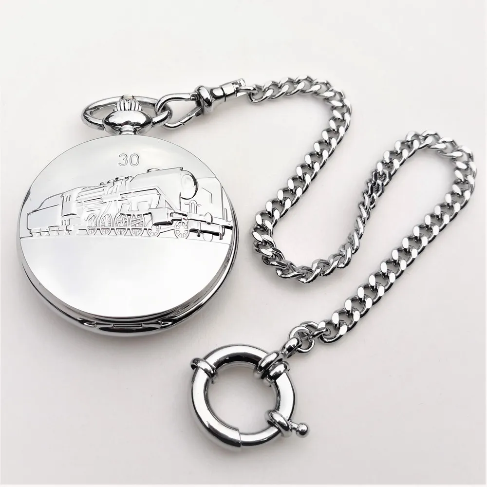 
Customizable high quality design stainless steel coating classic locomotive cover quartz pocket watch with stainless steel chain 