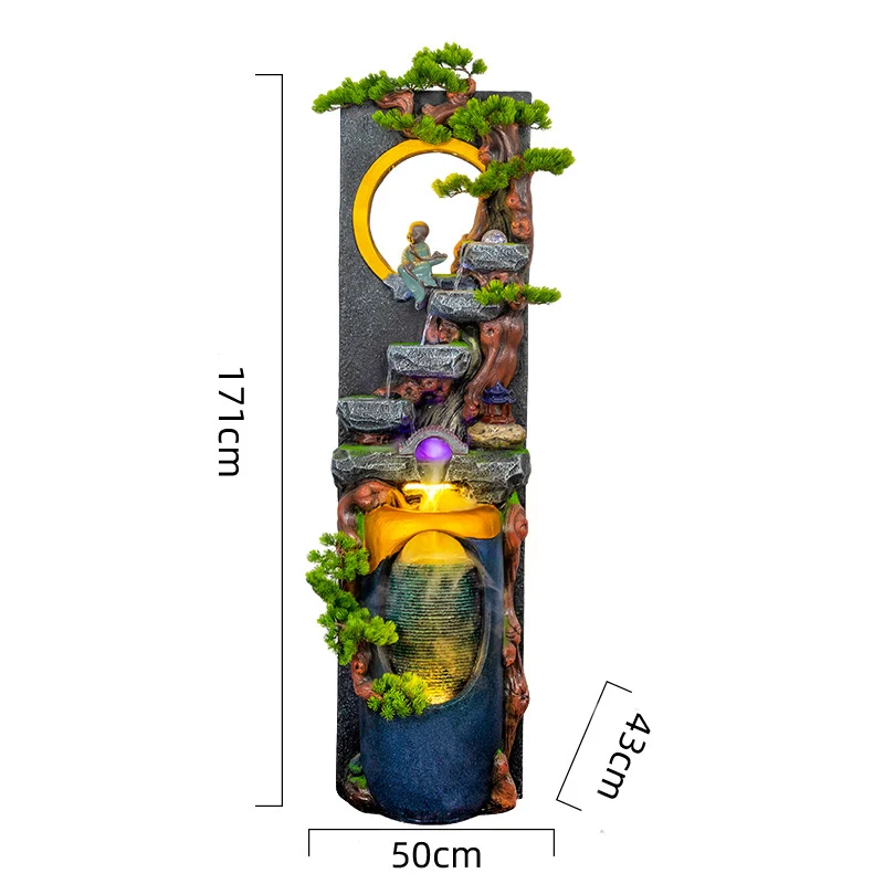 Outdoor Garden Landscape Ornaments Creative Resin Water Fountain Waterfall with Nebulizer Light for Luxury Home Decor