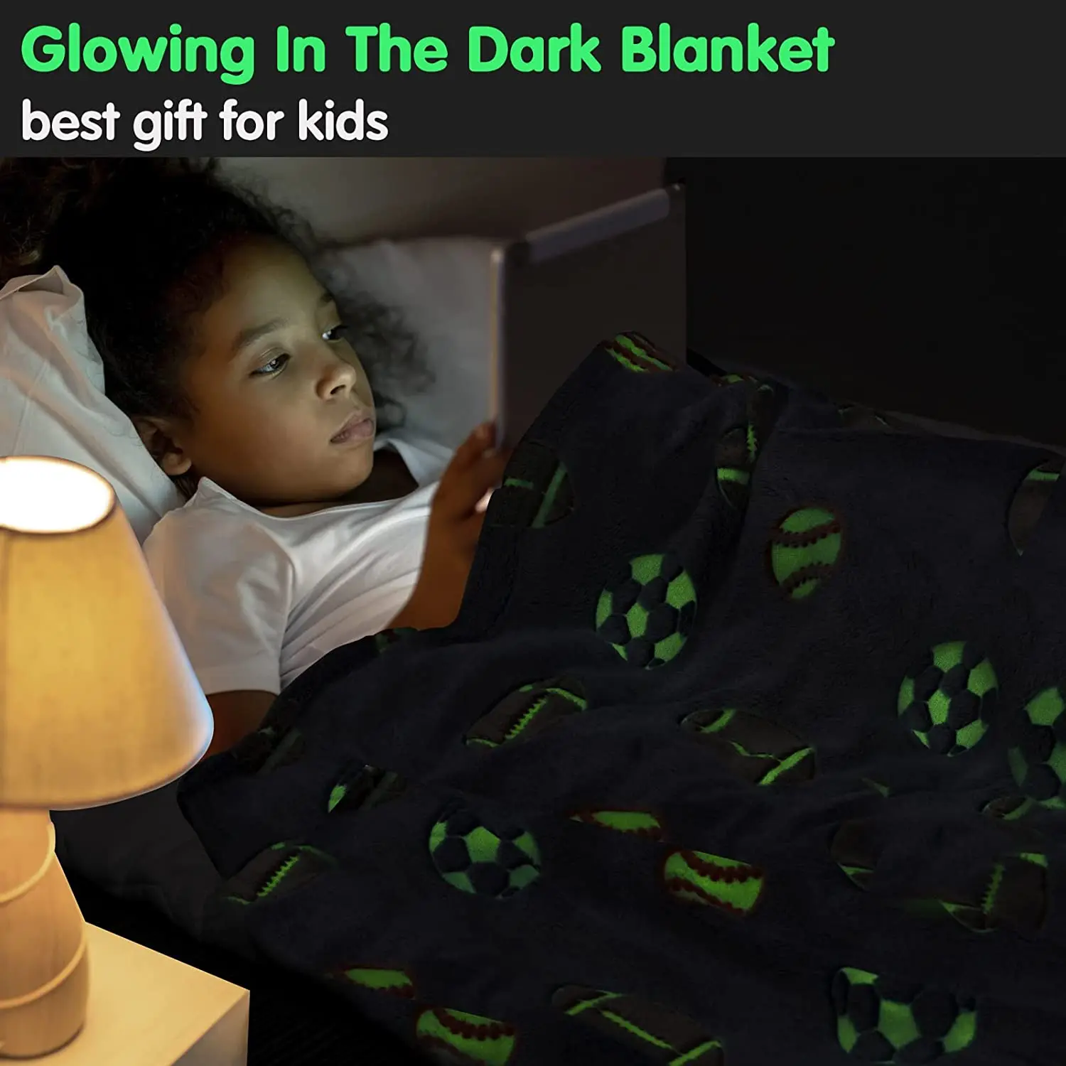 Glow in Dark Throw Blanket Luminous Football Blanket For Boys Cozy Fleece Soft Plush Kids Flannel Blanket