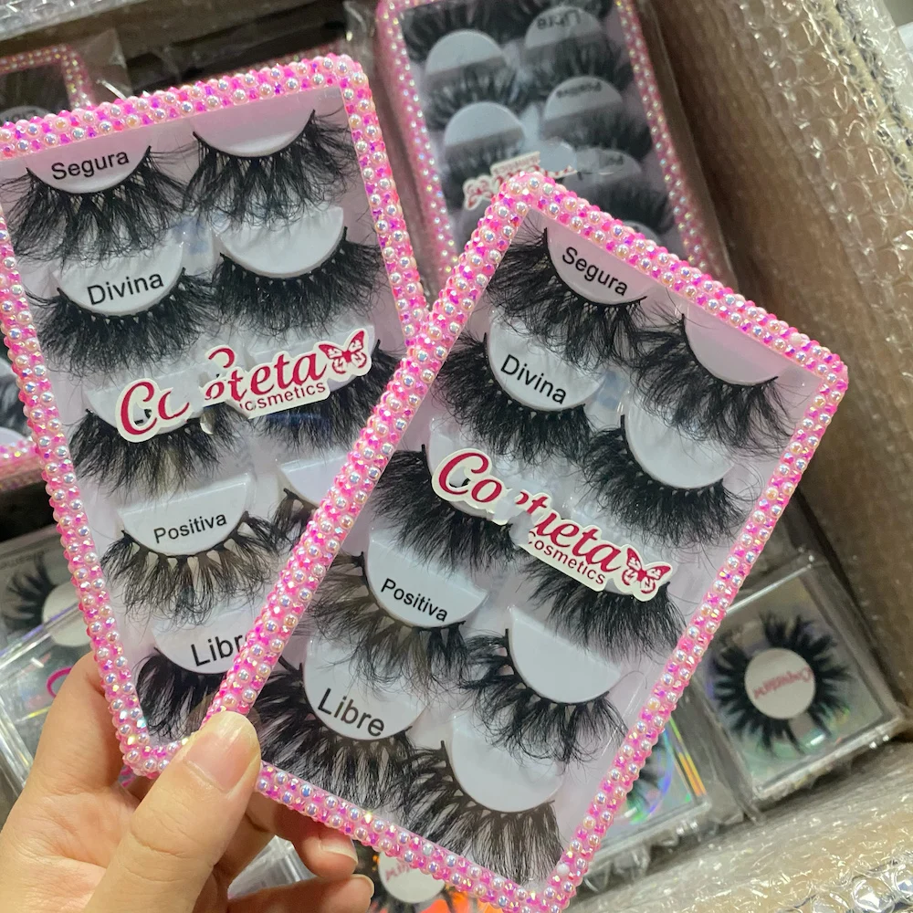 Christmas wholesale super fluffy 25mm mink eyelash vendors custom logo 5in1 lash book private label lashbox package