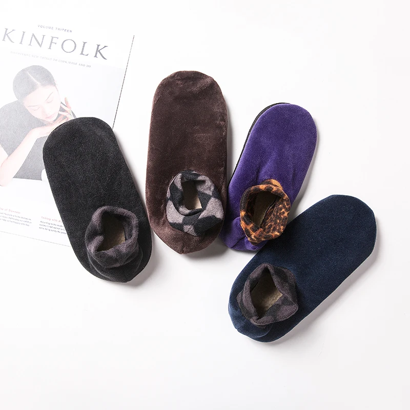 Winter Men Soft Sarm Double-Sided Plush Inverted Cashmere Home Floor Socks Thickening Thermal Non-Slip Ankle Sock Adult