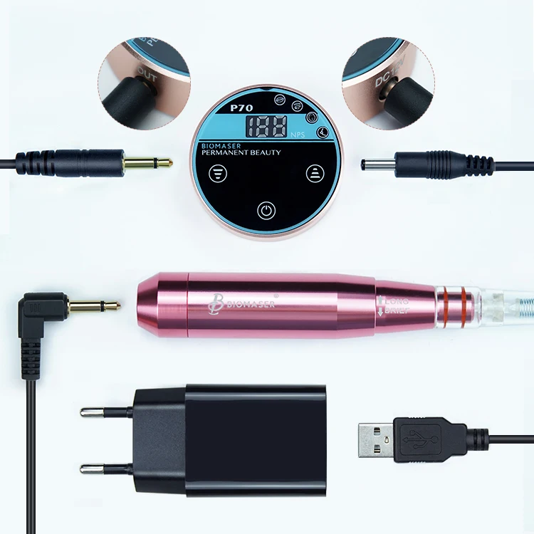 Biomaser P70+9871 black power supply eyebrow pen kit gun tattoo pen cartridge tattoo machine pen with coreless motor