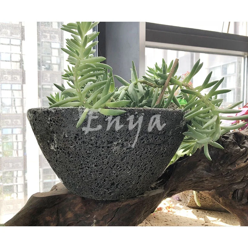 Classic Gray Stone-like Concrete Reinforced Large Fake Stone Vase Bowl Flower Pots Antique Garden Stone for Outdoor Garden Decor