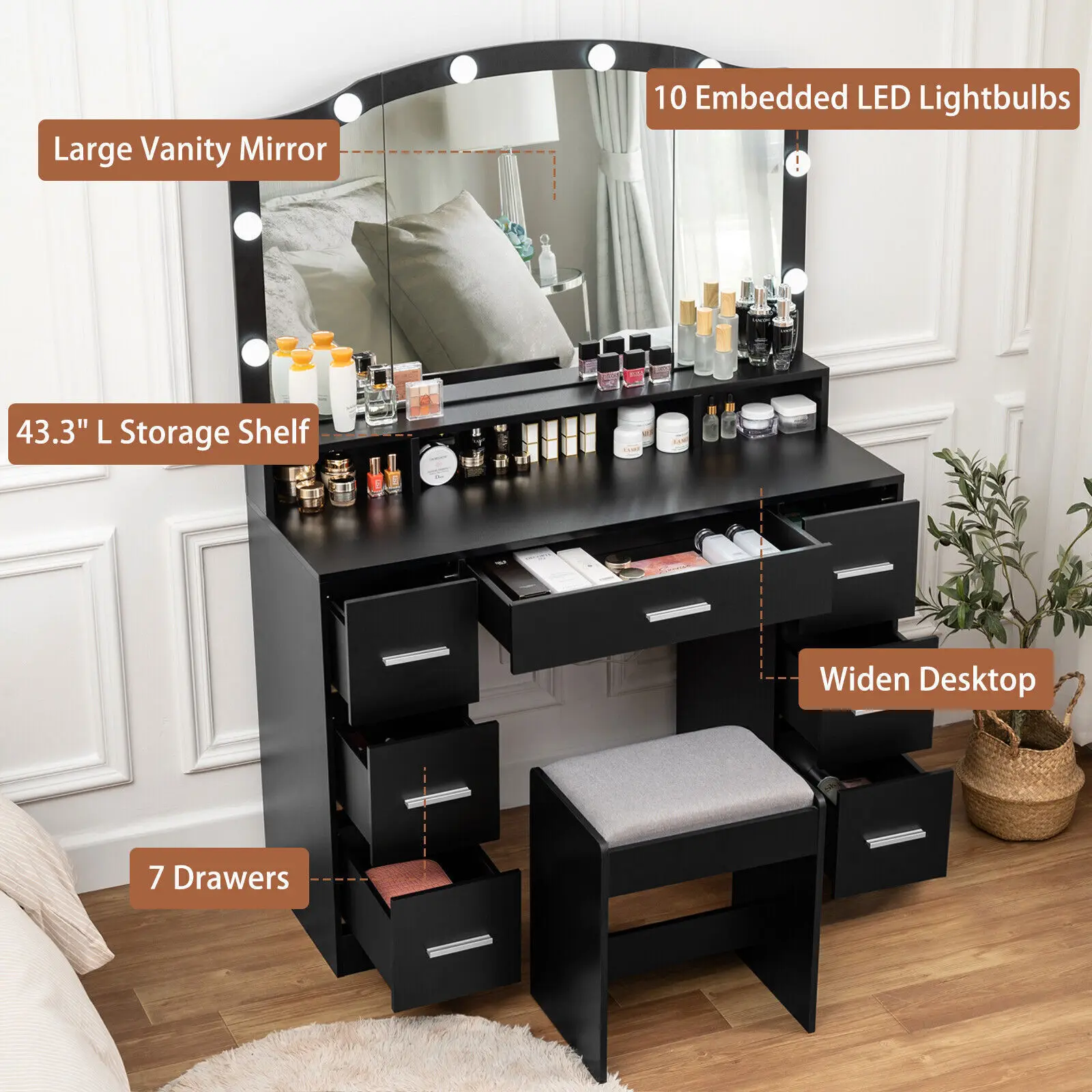 Factory supplies modern and simple  solid wood dressing table with mirror matched with Sliding Drawer