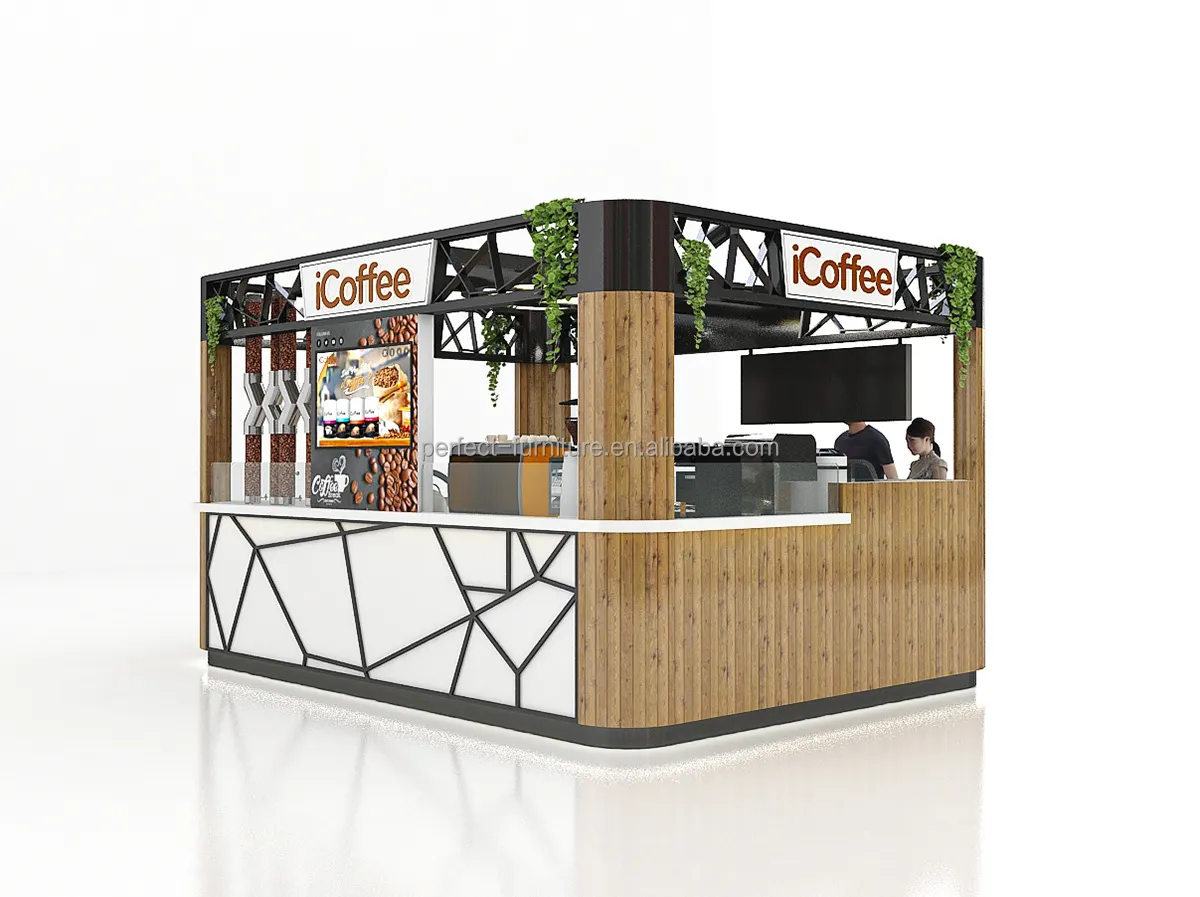 Indoor Coffee shop Kiosk  corn kiosk waffle kiosk Wood Counter Design