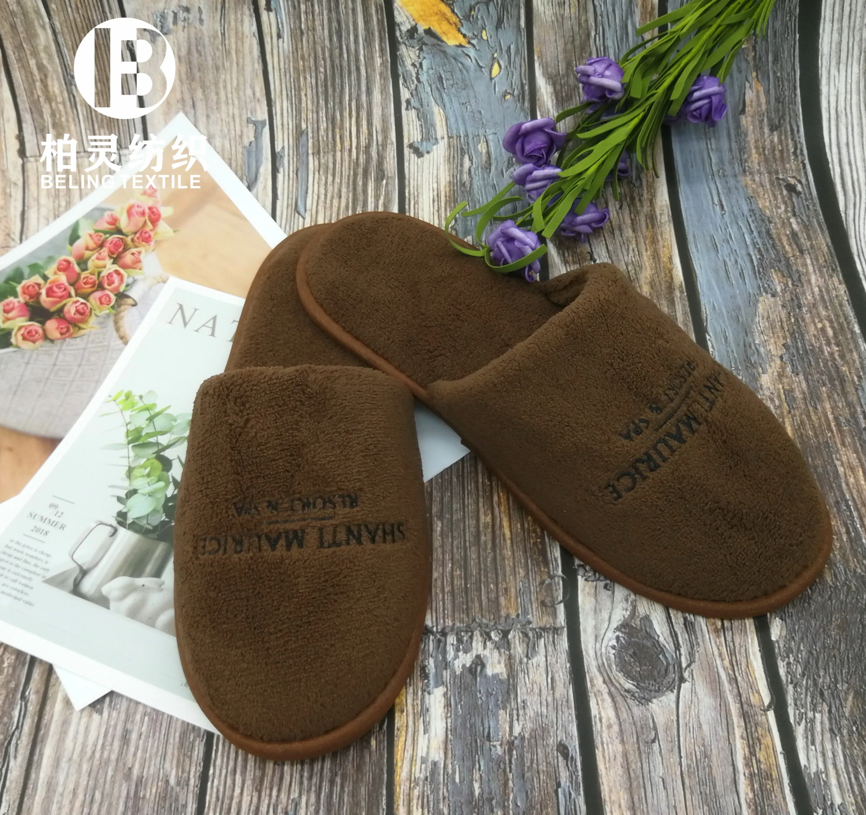 Hotel Slipper fleece closed toe washable customer logo manufacture
